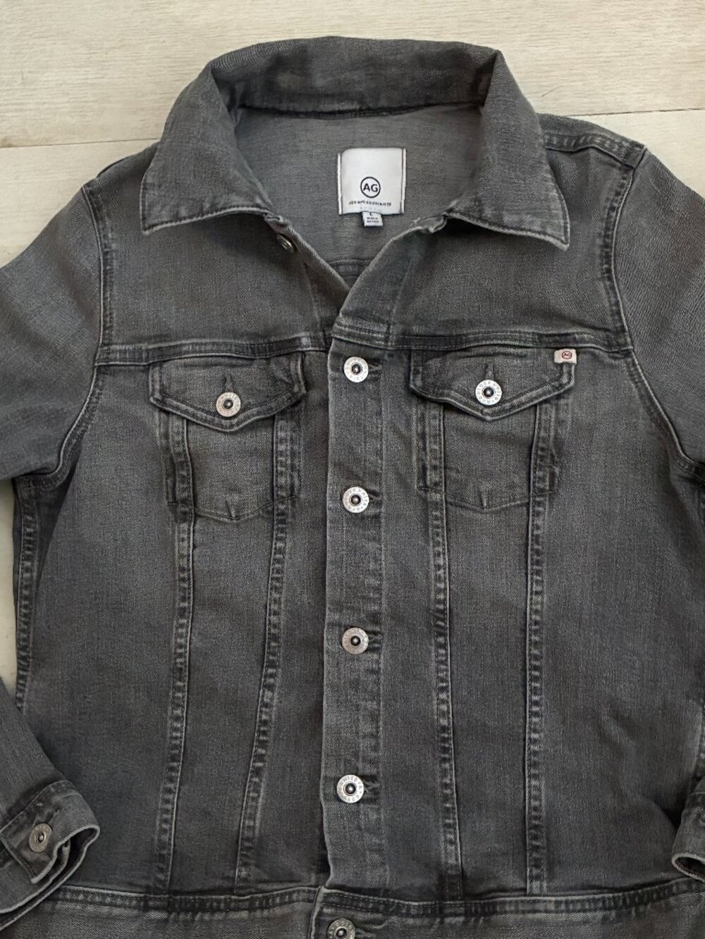 AG Adriano Goldschmied Robyn Denim Trucker Jacket Grey Wash Size L